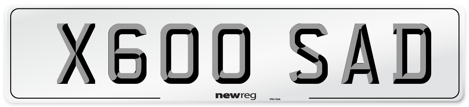 X600 SAD Number Plate from New Reg